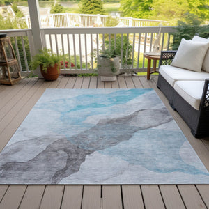 HomeRoots 5' Teal Blue and Gray Abstract Indoor Outdoor Area Rug - Stylish, Durable, and Washable Design 10' X 14' 631862