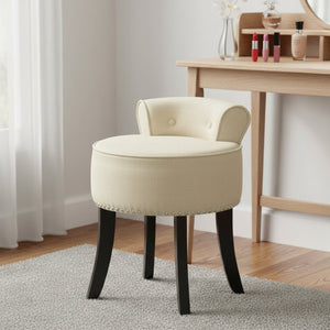 HomeRoots 18" Beige Tufted Round Footstool – Stylish Multi-Functional Accent for Living Room Comfort & Support 631863