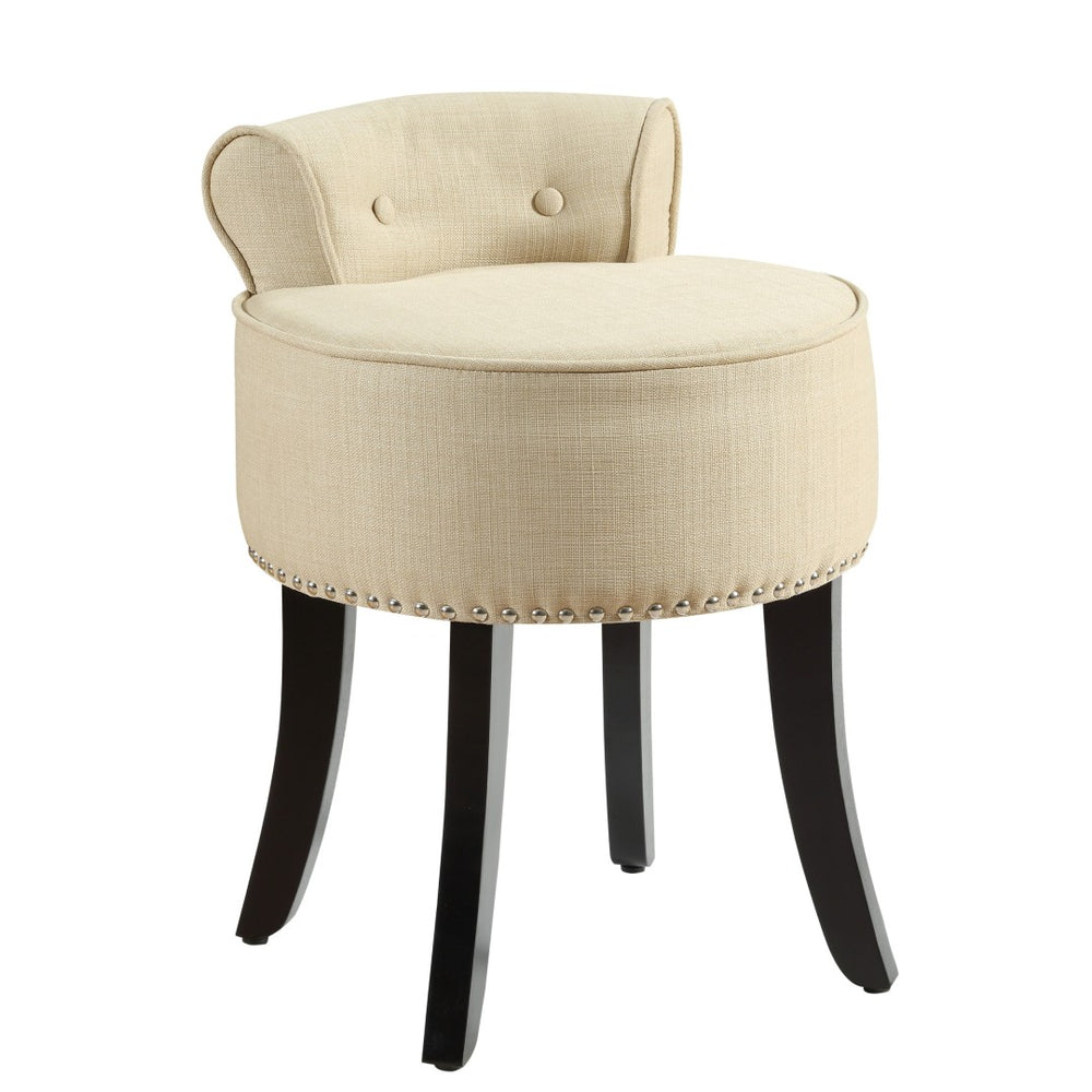 HomeRoots 18" Beige Tufted Round Footstool – Stylish Multi-Functional Accent for Living Room Comfort & Support 631863
