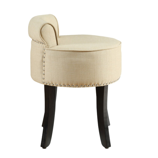 HomeRoots 18" Beige Tufted Round Footstool – Stylish Multi-Functional Accent for Living Room Comfort & Support 631863