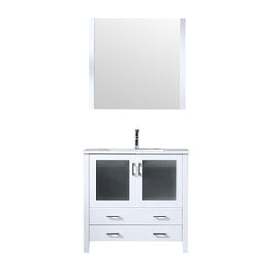 English Elm White 36 in. Bathroom Vanity with Scratch-Resistant White Ceramic Top, Chrome Faucet & 34" Mirror B2731S01288