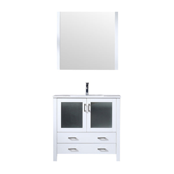 English Elm White 36 in. Bathroom Vanity with Scratch-Resistant White Ceramic Top, Chrome Faucet & 34" Mirror B2731S01288