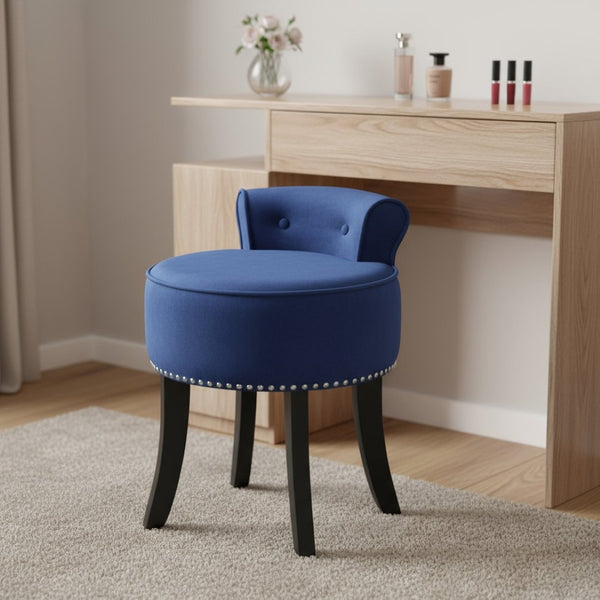 HomeRoots 18" Plush Navy Blue Velvet Tufted Round Footstool – Stylish Multi-Functional Accent for Any Room 631864