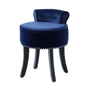 HomeRoots 18" Plush Navy Blue Velvet Tufted Round Footstool – Stylish Multi-Functional Accent for Any Room 631864