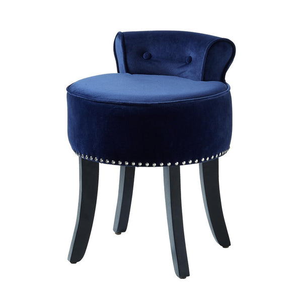 HomeRoots 18" Plush Navy Blue Velvet Tufted Round Footstool – Stylish Multi-Functional Accent for Any Room 631864