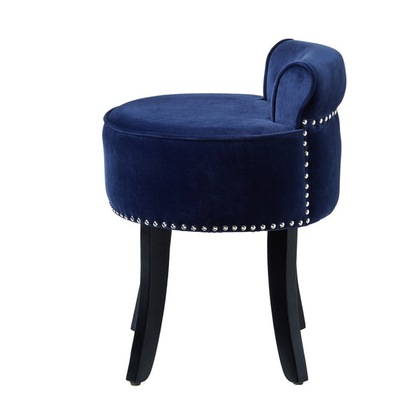 HomeRoots 18" Plush Navy Blue Velvet Tufted Round Footstool – Stylish Multi-Functional Accent for Any Room 631864