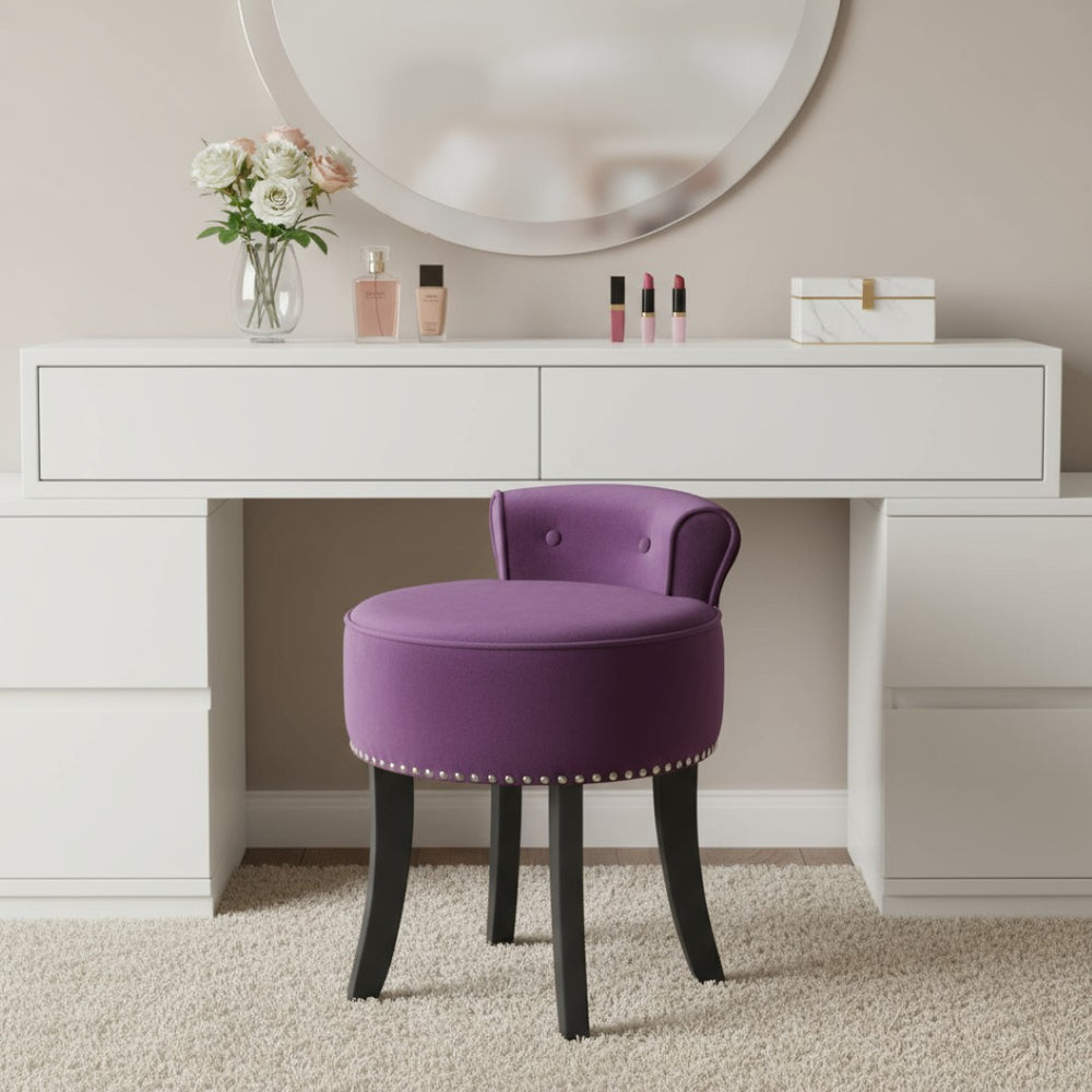 HomeRoots 18" Velvet Tufted Round Footstool in Purple and Black – Chic, Multi-Functional Accent for Any Room 631865