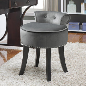 HomeRoots 18" Plush Light Gray Velvet Tufted Round Footstool - Versatile Ottoman for Stylish Living Spaces 631866