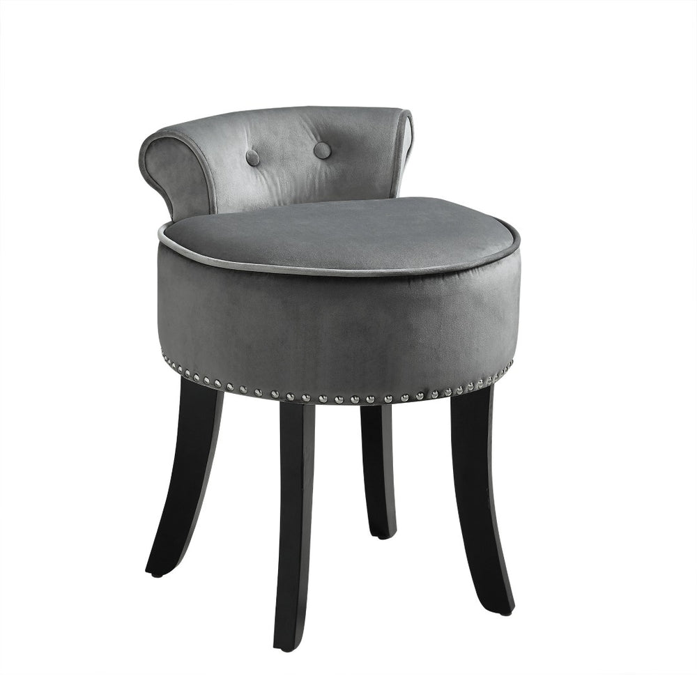 HomeRoots 18" Plush Light Gray Velvet Tufted Round Footstool - Versatile Ottoman for Stylish Living Spaces 631866