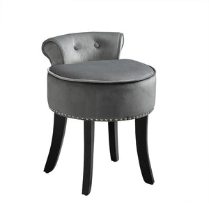 HomeRoots 18" Plush Light Gray Velvet Tufted Round Footstool - Versatile Ottoman for Stylish Living Spaces 631866