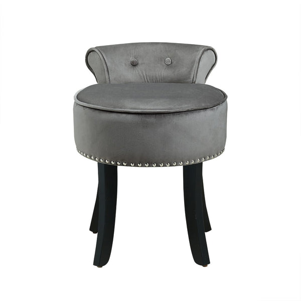 HomeRoots 18" Plush Light Gray Velvet Tufted Round Footstool - Versatile Ottoman for Stylish Living Spaces 631866