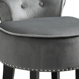 HomeRoots 18" Plush Light Gray Velvet Tufted Round Footstool - Versatile Ottoman for Stylish Living Spaces 631866