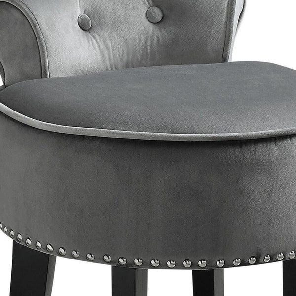 HomeRoots 18" Plush Light Gray Velvet Tufted Round Footstool - Versatile Ottoman for Stylish Living Spaces 631866