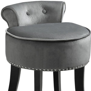 HomeRoots 18" Plush Light Gray Velvet Tufted Round Footstool - Versatile Ottoman for Stylish Living Spaces 631866