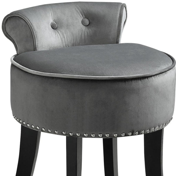 HomeRoots 18" Plush Light Gray Velvet Tufted Round Footstool - Versatile Ottoman for Stylish Living Spaces 631866