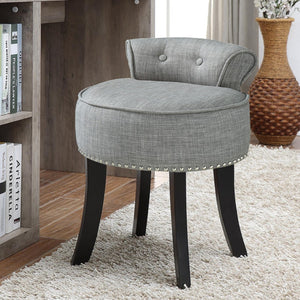 HomeRoots 18" Gray Linen Tufted Round Footstool - Stylish & Versatile Ottoman for Living Rooms & Bedrooms 631867