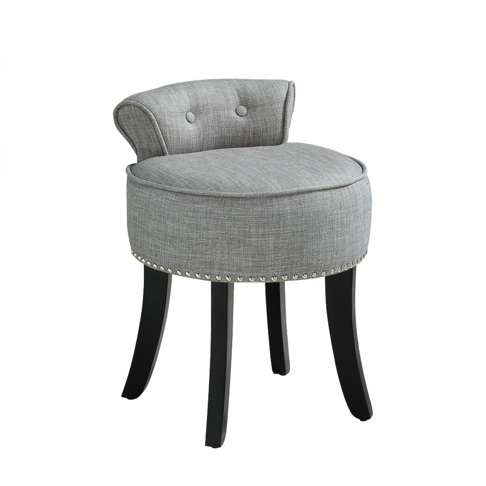 HomeRoots 18" Gray Linen Tufted Round Footstool - Stylish & Versatile Ottoman for Living Rooms & Bedrooms 631867
