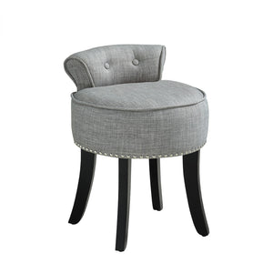 HomeRoots 18" Gray Linen Tufted Round Footstool - Stylish & Versatile Ottoman for Living Rooms & Bedrooms 631867