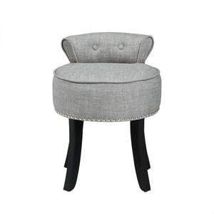 HomeRoots 18" Gray Linen Tufted Round Footstool - Stylish & Versatile Ottoman for Living Rooms & Bedrooms 631867
