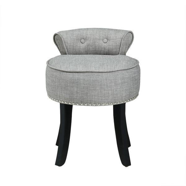 HomeRoots 18" Gray Linen Tufted Round Footstool - Stylish & Versatile Ottoman for Living Rooms & Bedrooms 631867