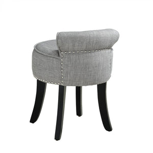 HomeRoots 18" Gray Linen Tufted Round Footstool - Stylish & Versatile Ottoman for Living Rooms & Bedrooms 631867