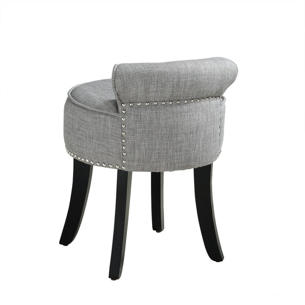 HomeRoots 18" Gray Linen Tufted Round Footstool - Stylish & Versatile Ottoman for Living Rooms & Bedrooms 631867