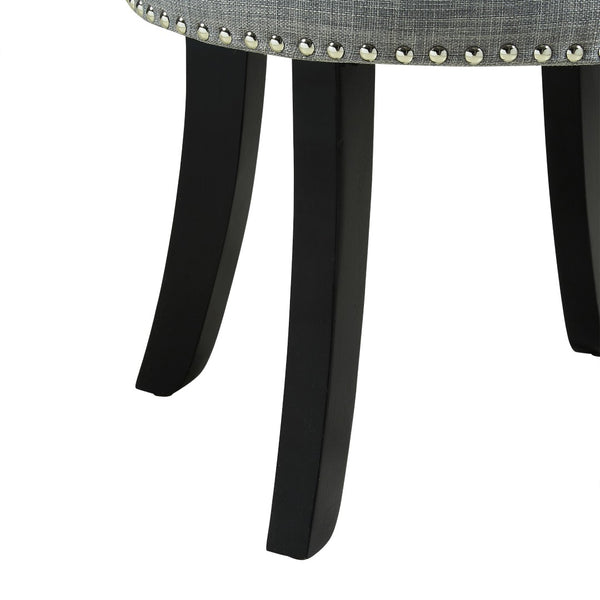HomeRoots 18" Gray Linen Tufted Round Footstool - Stylish & Versatile Ottoman for Living Rooms & Bedrooms 631867