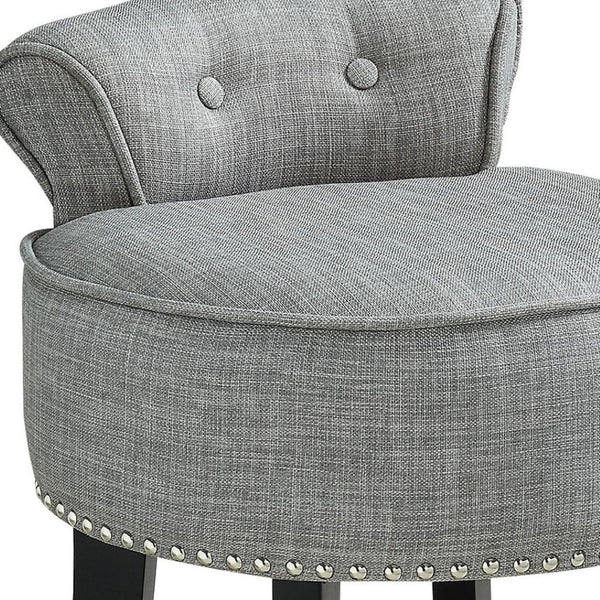 HomeRoots 18" Gray Linen Tufted Round Footstool - Stylish & Versatile Ottoman for Living Rooms & Bedrooms 631867
