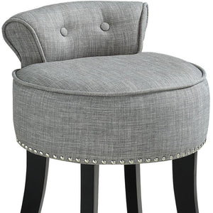 HomeRoots 18" Gray Linen Tufted Round Footstool - Stylish & Versatile Ottoman for Living Rooms & Bedrooms 631867