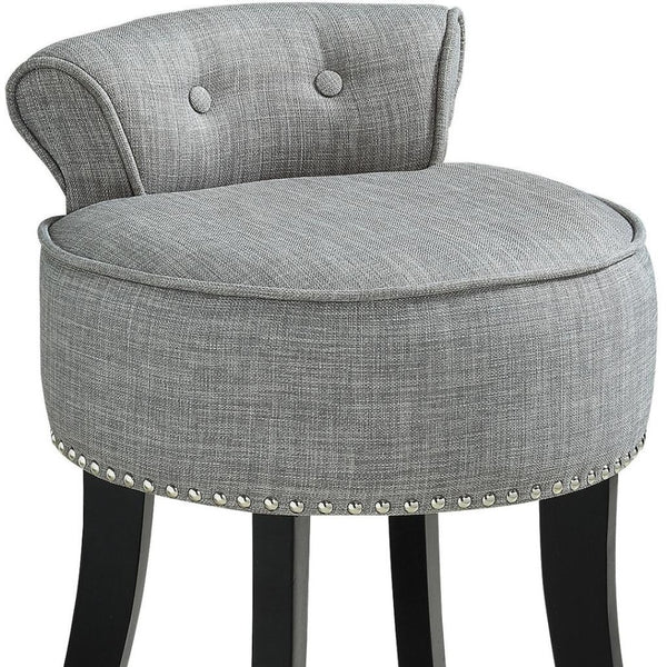 HomeRoots 18" Gray Linen Tufted Round Footstool - Stylish & Versatile Ottoman for Living Rooms & Bedrooms 631867