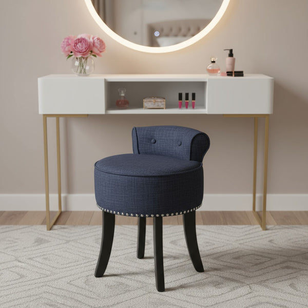HomeRoots 18" Modern Dark Gray Linen Tufted Round Footstool - Stylish Ottoman for Any Living Space & Functionality 631868