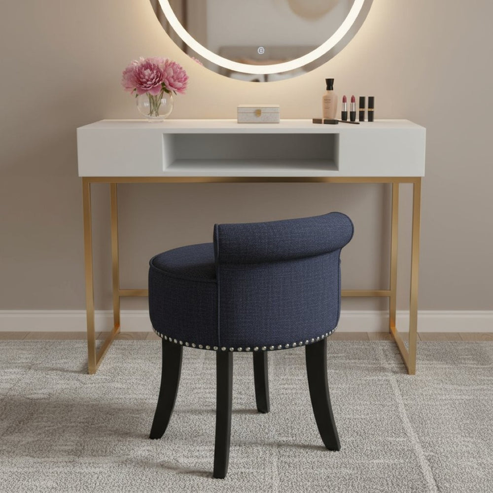 HomeRoots 18" Modern Dark Gray Linen Tufted Round Footstool - Stylish Ottoman for Any Living Space & Functionality 631868