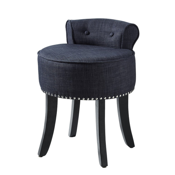 HomeRoots 18" Modern Dark Gray Linen Tufted Round Footstool - Stylish Ottoman for Any Living Space & Functionality 631868