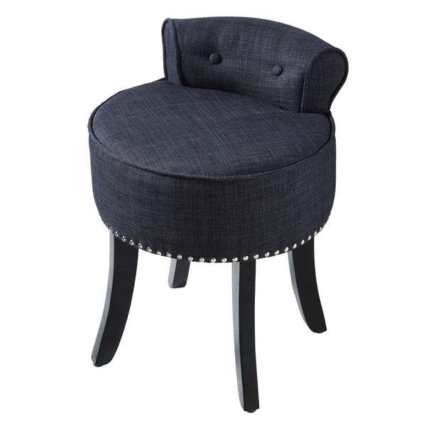 HomeRoots 18" Modern Dark Gray Linen Tufted Round Footstool - Stylish Ottoman for Any Living Space & Functionality 631868
