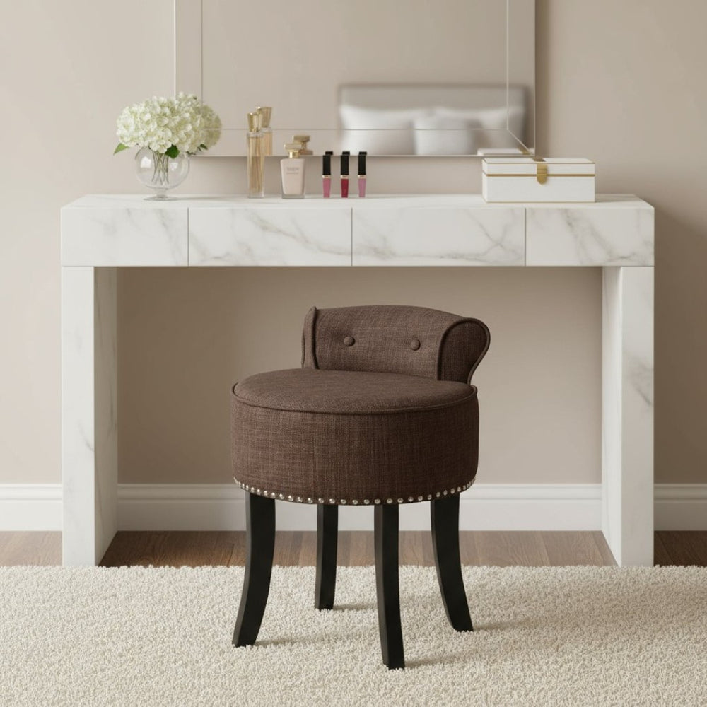HomeRoots 18" Brown and Black Tufted Round Footstool - Modern, Versatile Accent for Living Room & Bedroom Use 631869