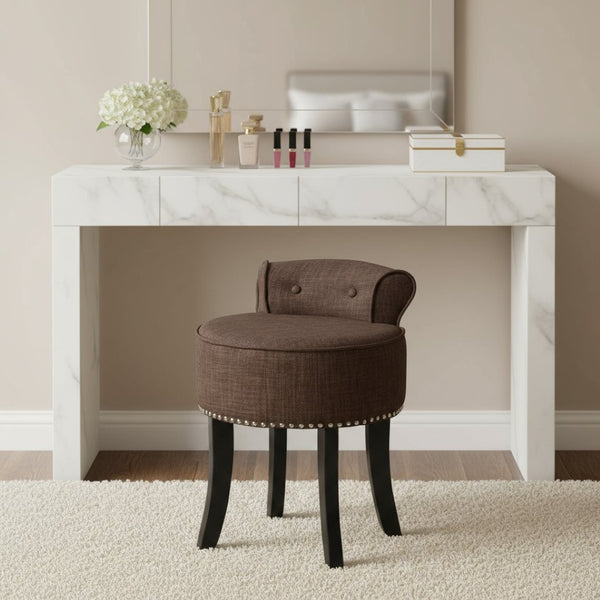 HomeRoots 18" Brown and Black Tufted Round Footstool - Modern, Versatile Accent for Living Room & Bedroom Use 631869