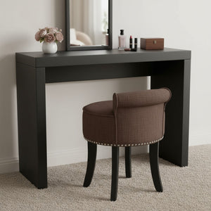 HomeRoots 18" Brown and Black Tufted Round Footstool - Modern, Versatile Accent for Living Room & Bedroom Use 631869