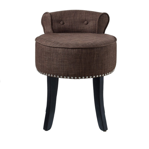 HomeRoots 18" Brown and Black Tufted Round Footstool - Modern, Versatile Accent for Living Room & Bedroom Use 631869