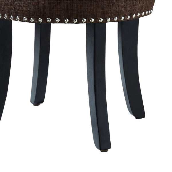 HomeRoots 18" Brown and Black Tufted Round Footstool - Modern, Versatile Accent for Living Room & Bedroom Use 631869