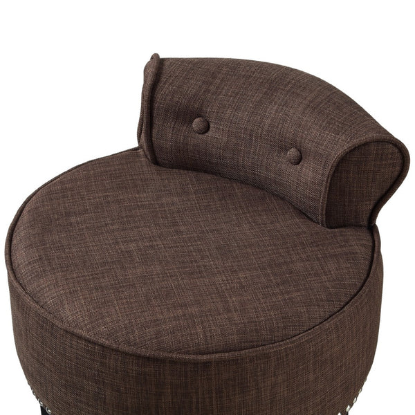 HomeRoots 18" Brown and Black Tufted Round Footstool - Modern, Versatile Accent for Living Room & Bedroom Use 631869