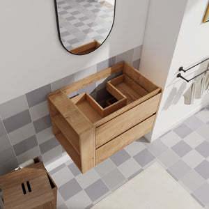 English Elm 30" Wall Mounting Bathroom Vanity Cabinet with Adjustable Side Shelf, Soft-Close 2/3 Drawers, Water-Resistant Plywood Imitative Oak W999P193004