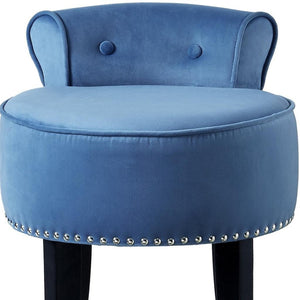 HomeRoots 18" Slate Blue Velvet Tufted Round Footstool - Elegant Accent Piece for Living Room & Bedroom Comfort 631870