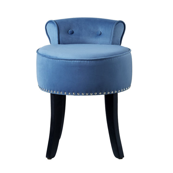 HomeRoots 18" Slate Blue Velvet Tufted Round Footstool - Elegant Accent Piece for Living Room & Bedroom Comfort 631870