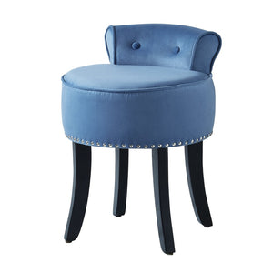 HomeRoots 18" Slate Blue Velvet Tufted Round Footstool - Elegant Accent Piece for Living Room & Bedroom Comfort 631870