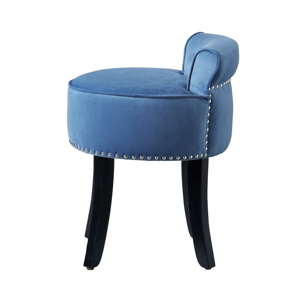 HomeRoots 18" Slate Blue Velvet Tufted Round Footstool - Elegant Accent Piece for Living Room & Bedroom Comfort 631870