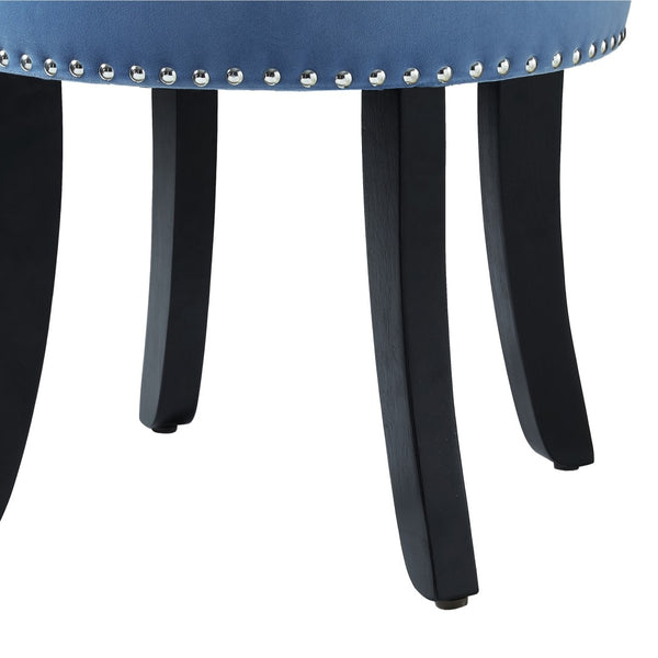 HomeRoots 18" Slate Blue Velvet Tufted Round Footstool - Elegant Accent Piece for Living Room & Bedroom Comfort 631870