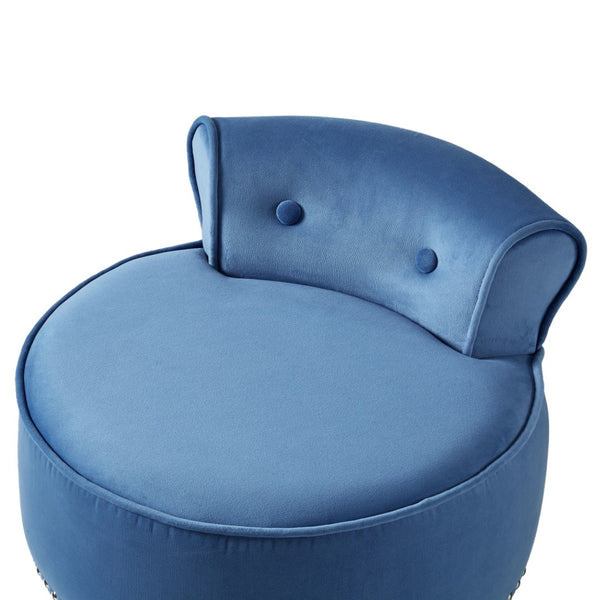 HomeRoots 18" Slate Blue Velvet Tufted Round Footstool - Elegant Accent Piece for Living Room & Bedroom Comfort 631870