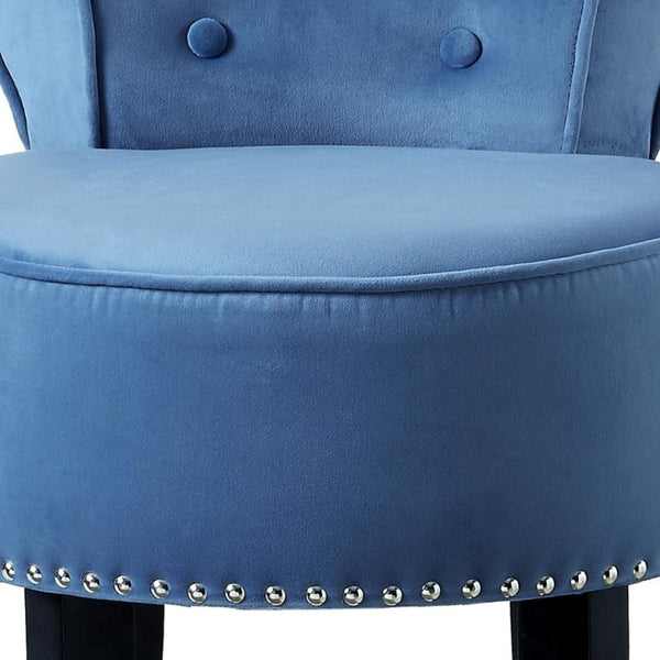 HomeRoots 18" Slate Blue Velvet Tufted Round Footstool - Elegant Accent Piece for Living Room & Bedroom Comfort 631870