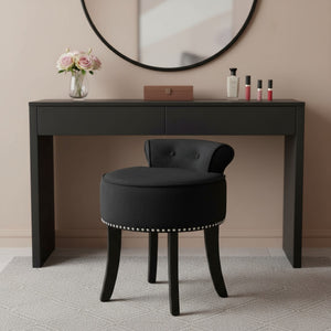HomeRoots 18" Black Velvet Tufted Round Footstool - Modern Accent for Comfort, Versatility & Stylish Living Spaces 631871