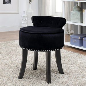 HomeRoots 18" Black Velvet Tufted Round Footstool - Modern Accent for Comfort, Versatility & Stylish Living Spaces 631871